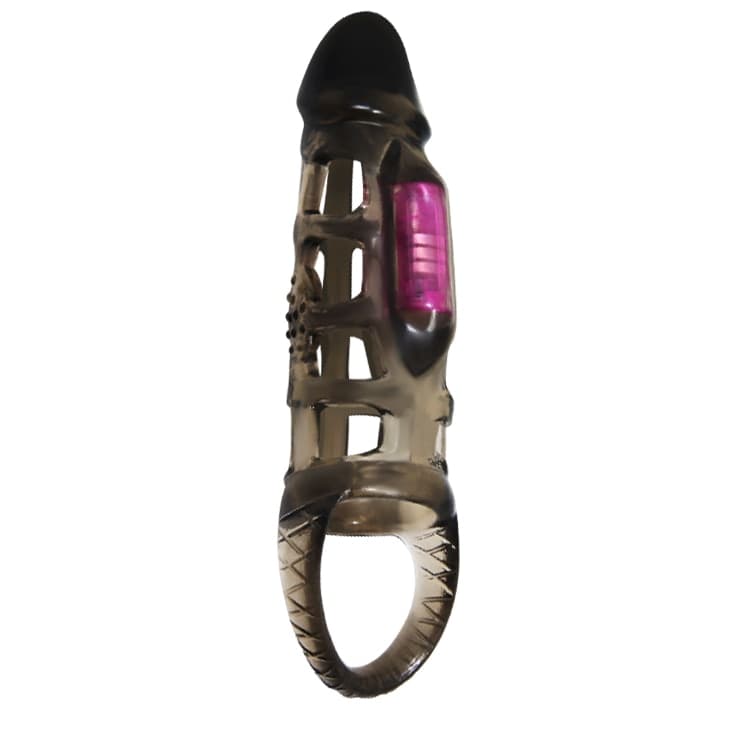 Guaina estensore del pene 18 cm circa vibrante nero con anello di sostegno Harry - 2