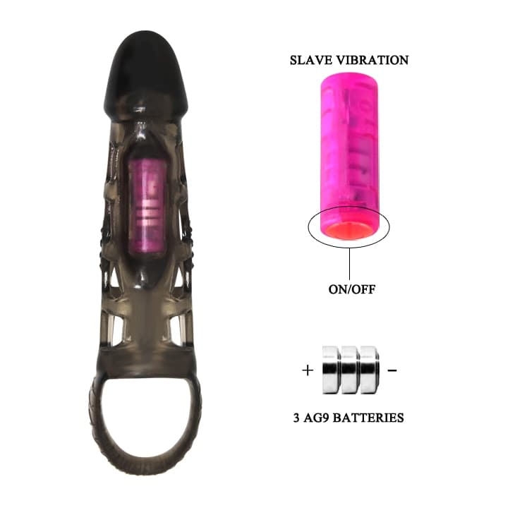 Guaina estensore del pene 18 cm circa vibrante nero con anello di sostegno Harry - 4