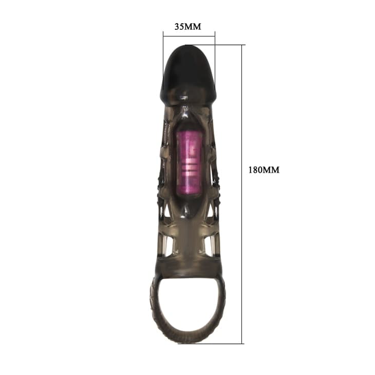 Guaina estensore del pene 18 cm circa vibrante nero con anello di sostegno Harry - 5