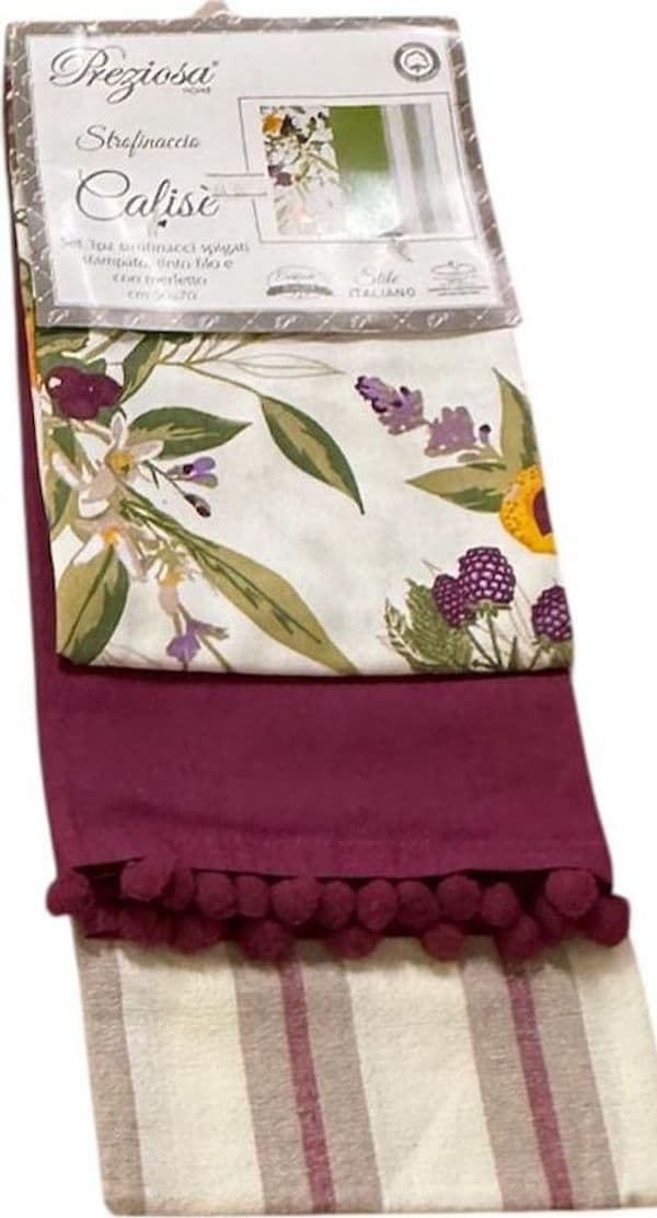 Set 3 Strofinacci Calisè Berry Preziosa Home – Spigati, Stampati e con Merletto 50x70 cm - 3