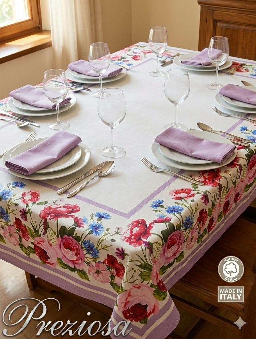 Tovaglia da Tavola X6 Orlando Stampata in Loneta 180 gr con Tovaglioli Preziosa Home - 2