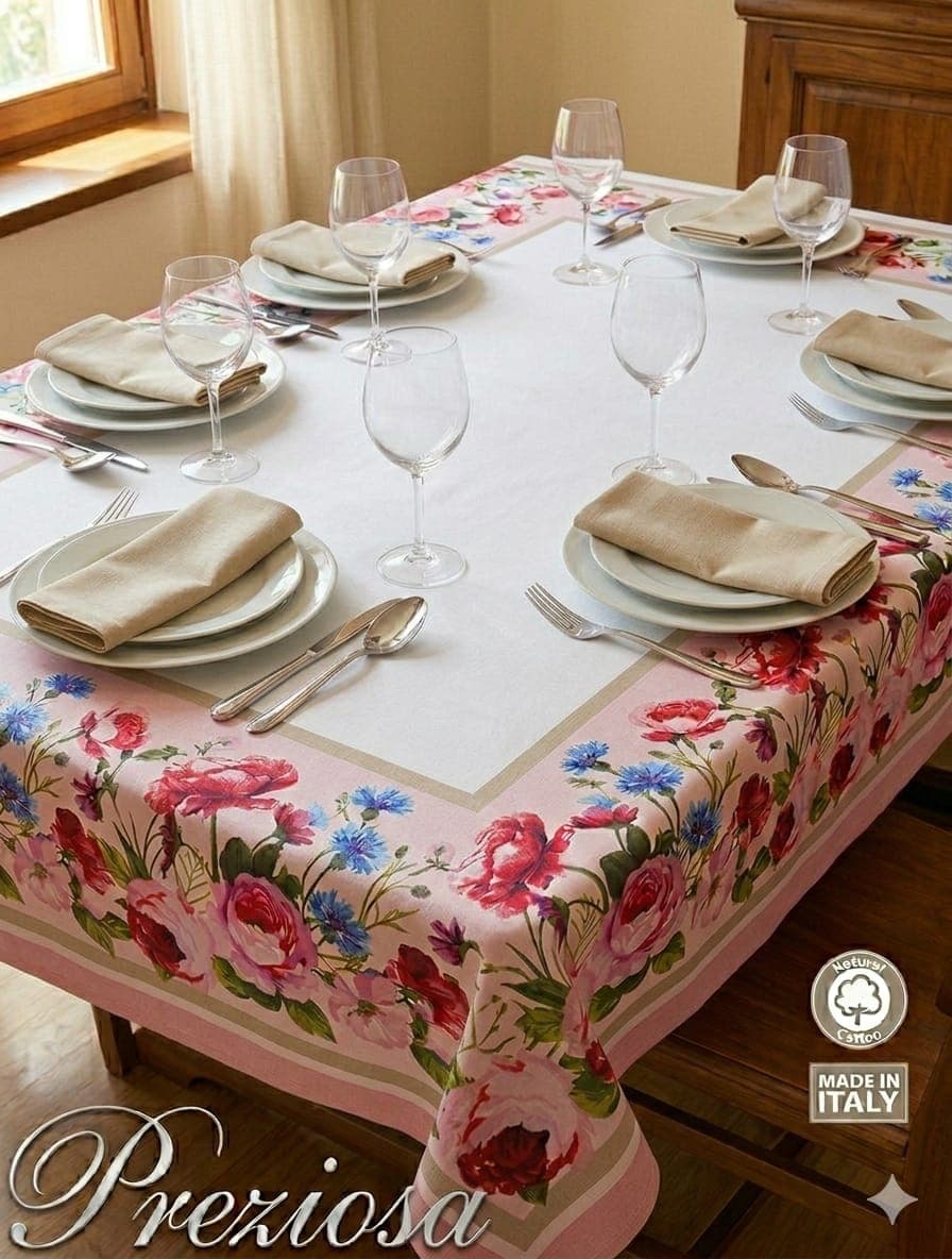 Tovaglia da Tavola X6 Orlando Stampata in Loneta 180 gr con Tovaglioli Preziosa Home - 3