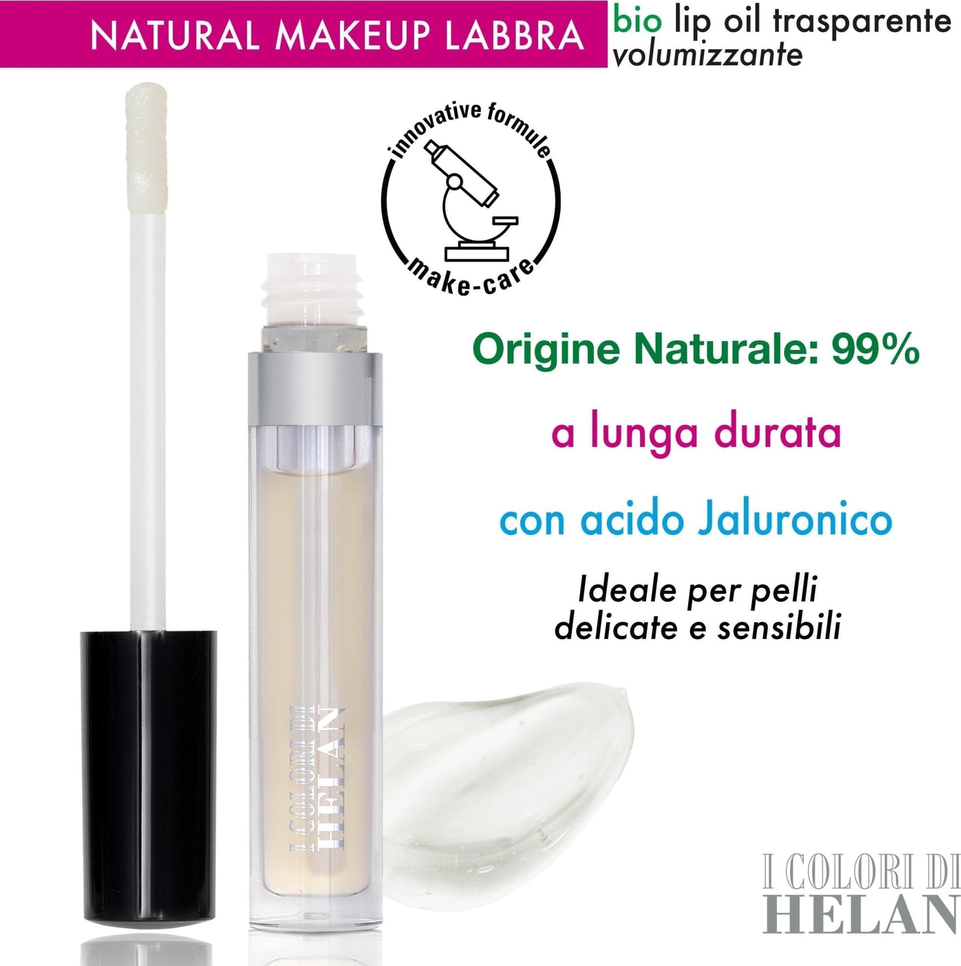 Helan I Colori di Helan - Lucidalabbra Volumizzante per Make Up Lunga Durata, Lip Gloss Labbra Balsamo Idratante con Olio di Ricino e Acido Ialuronico, Lip Oil Bio con Vitamina E Makeup no Sticky, 3ml - 2