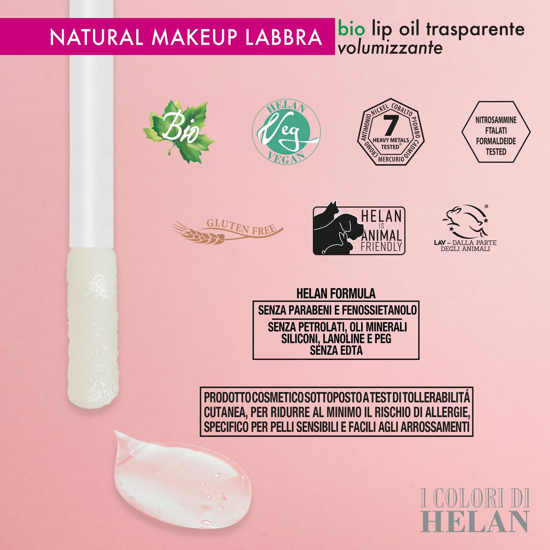 Helan I Colori di Helan - Lucidalabbra Volumizzante per Make Up Lunga Durata, Lip Gloss Labbra Balsamo Idratante con Olio di Ricino e Acido Ialuronico, Lip Oil Bio con Vitamina E Makeup no Sticky, 3ml - 5