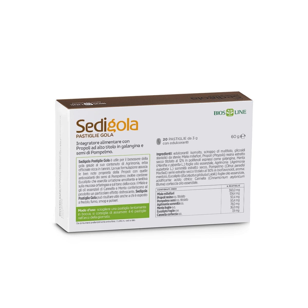 BIOS LINE Sedigola 20 Pastiglie Gusto Miele e Eucalipto, Integratore Alimentare per il Benessere della Gola, con Propoli ad Alto Titolo in Galangina e Semi di Pompelmo - 2