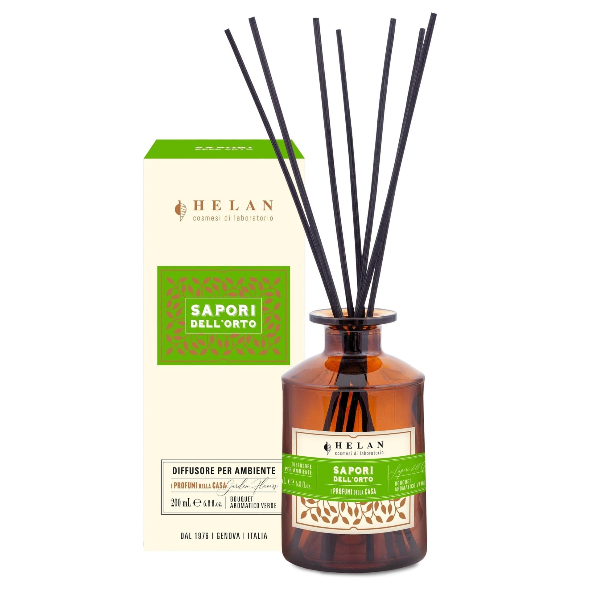 Helan Sapori dell'Orto - Profumatore per Ambienti, Profumo Ambiente con Bastoncini per Diffusori dalle Note Aromatiche e Verdi - Idee Regalo Deodorante e Profumatori Ambiente, 200 ml - Made in Italy