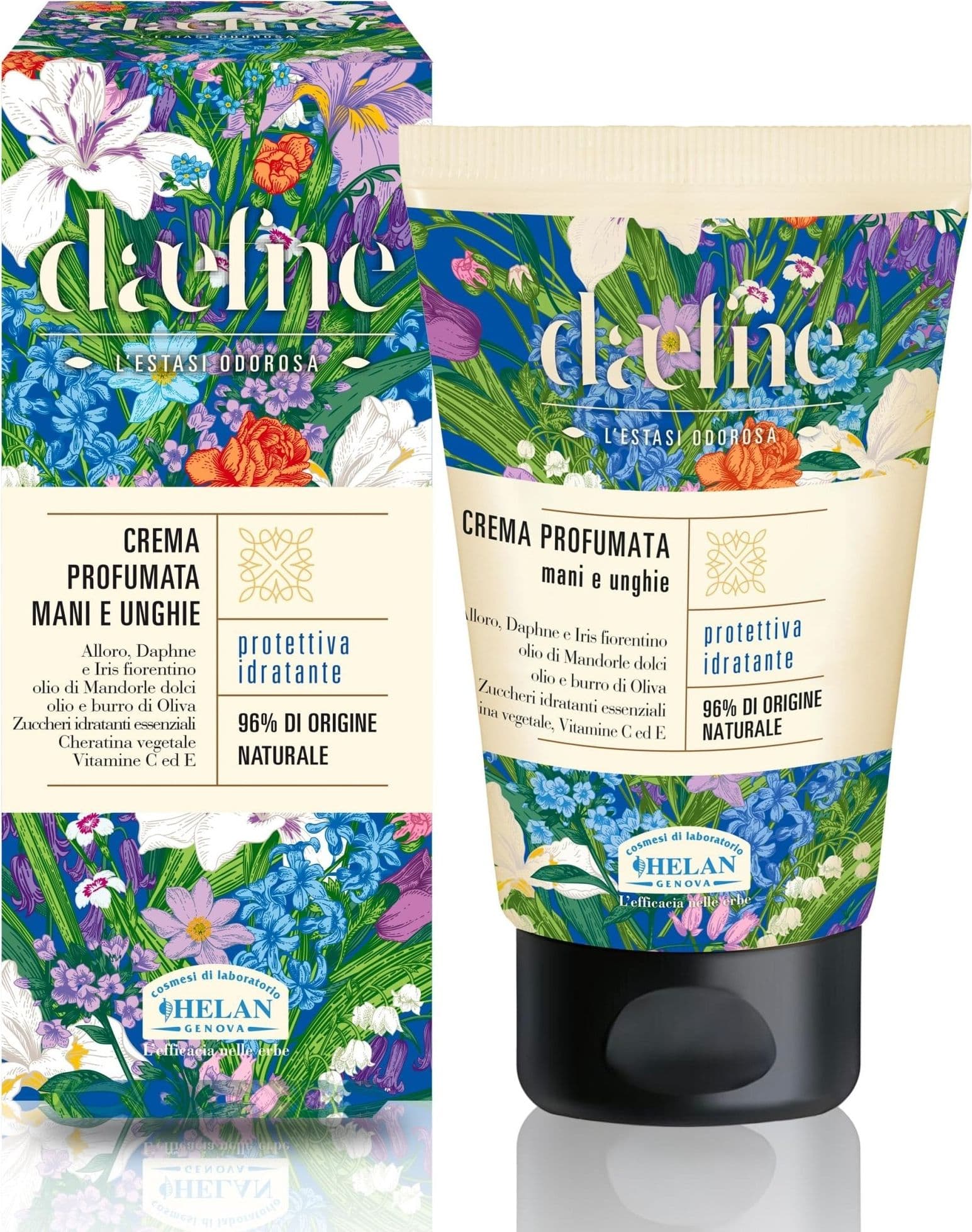 Helan Daefne - Crema Mani Secche e Screpolate con Vitamina C e E Rivitalizzante per Unghie con Cheratina Vegetale, Crema Idratante con Olio di Mandorle Dolci, 96% Origine Naturale, 50 ml Made in Italy