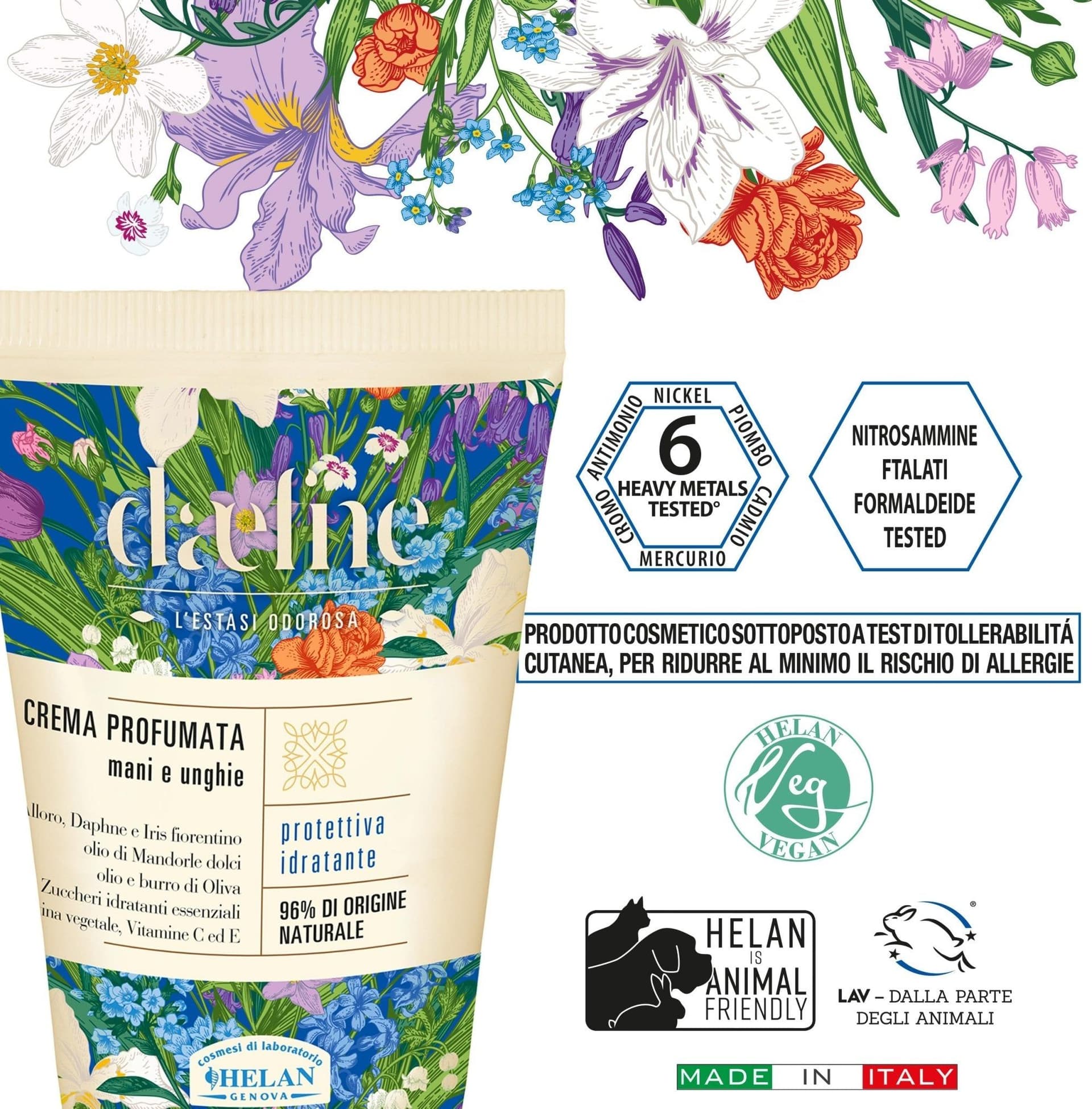 Helan Daefne - Crema Mani Secche e Screpolate con Vitamina C e E Rivitalizzante per Unghie con Cheratina Vegetale, Crema Idratante con Olio di Mandorle Dolci, 96% Origine Naturale, 50 ml Made in Italy - 4