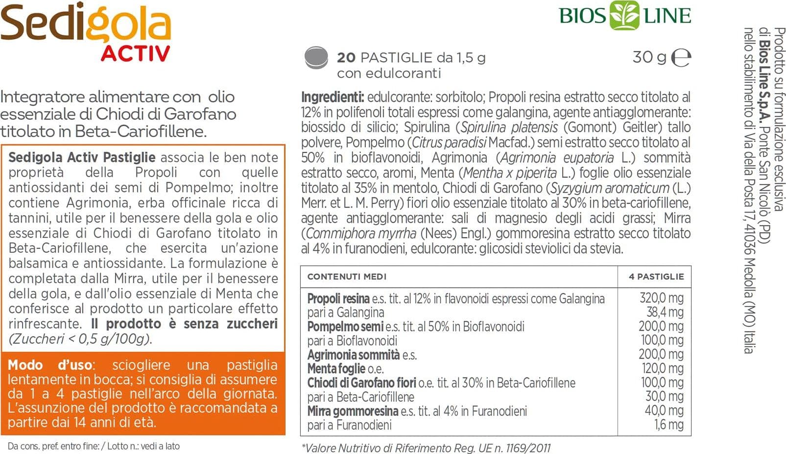 BIOS LINE Sedigola Activ 20 Pastiglie Gusto Menta Fredda, Integratore Alimentare per il Benessere della Gola, con Propoli e Oli Essenziali, Senza Zuccheri - 3