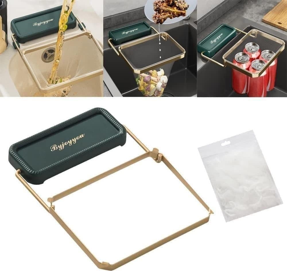 SUPPORTO PIEGHEVOLE FILTRO SCARICO PER LAVELLO DA CUCINA CON 50 SACCHETTI A RETE MONOUSO - 2