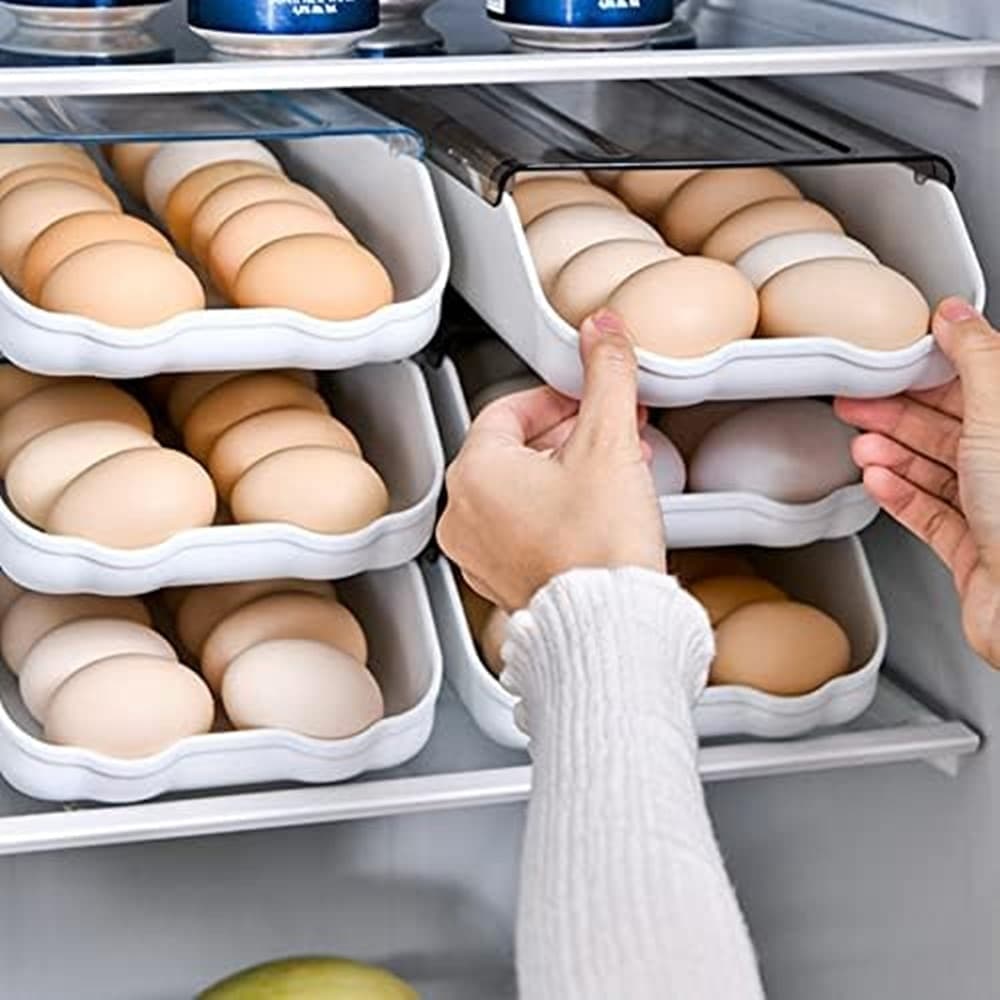 CONTENITORE PORTAUOVA ORGANIZZATORE PER FRIGORIFERO IMPILABILE CON COPERCHIO TRASPARENTE - 2