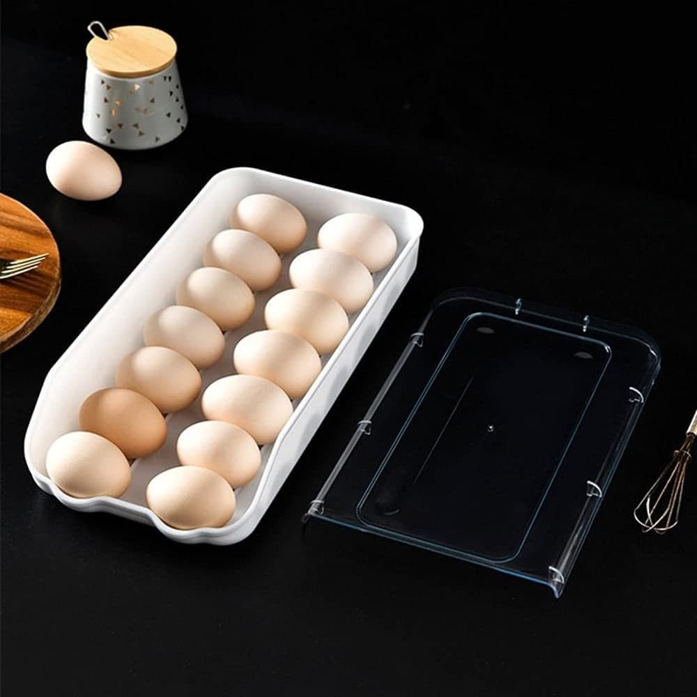 CONTENITORE PORTAUOVA ORGANIZZATORE PER FRIGORIFERO IMPILABILE CON COPERCHIO TRASPARENTE - 3