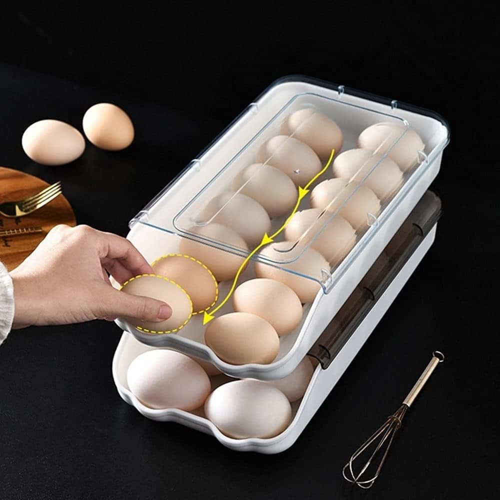 CONTENITORE PORTAUOVA ORGANIZZATORE PER FRIGORIFERO IMPILABILE CON COPERCHIO TRASPARENTE - 4
