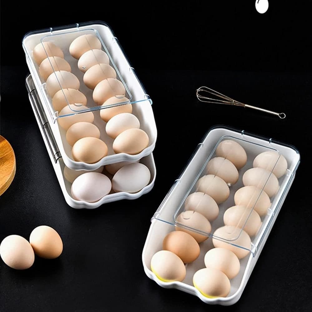 CONTENITORE PORTAUOVA ORGANIZZATORE PER FRIGORIFERO IMPILABILE CON COPERCHIO TRASPARENTE - 5