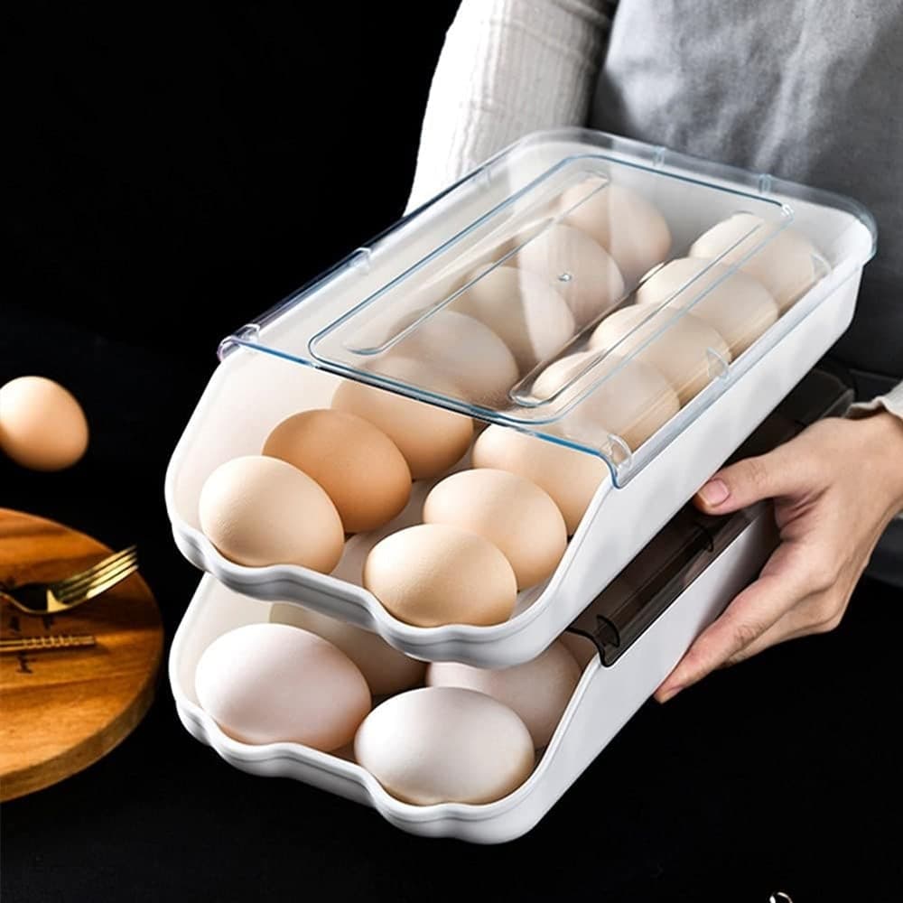 CONTENITORE PORTAUOVA ORGANIZZATORE PER FRIGORIFERO IMPILABILE CON COPERCHIO TRASPARENTE - 7