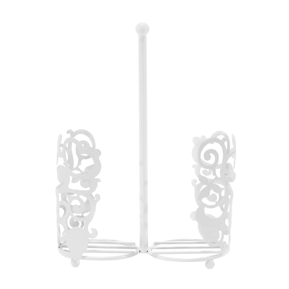 PORTABICCHIERI IN METALLO BIANCO A 2 SCOMPARTI H25 CM CON DESIGN TRAFORATO DECORATIVO - 2