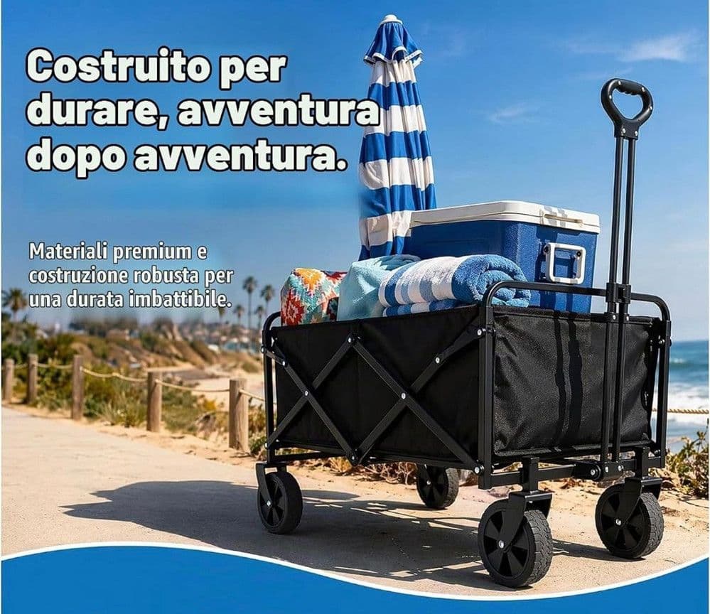 CARRELLO PIEGHEVOLE PORTATILE MULTIUSO PORTATA 80KG RUOTE CON BLOCCAGGIO MANICO RETRATTILE - 3