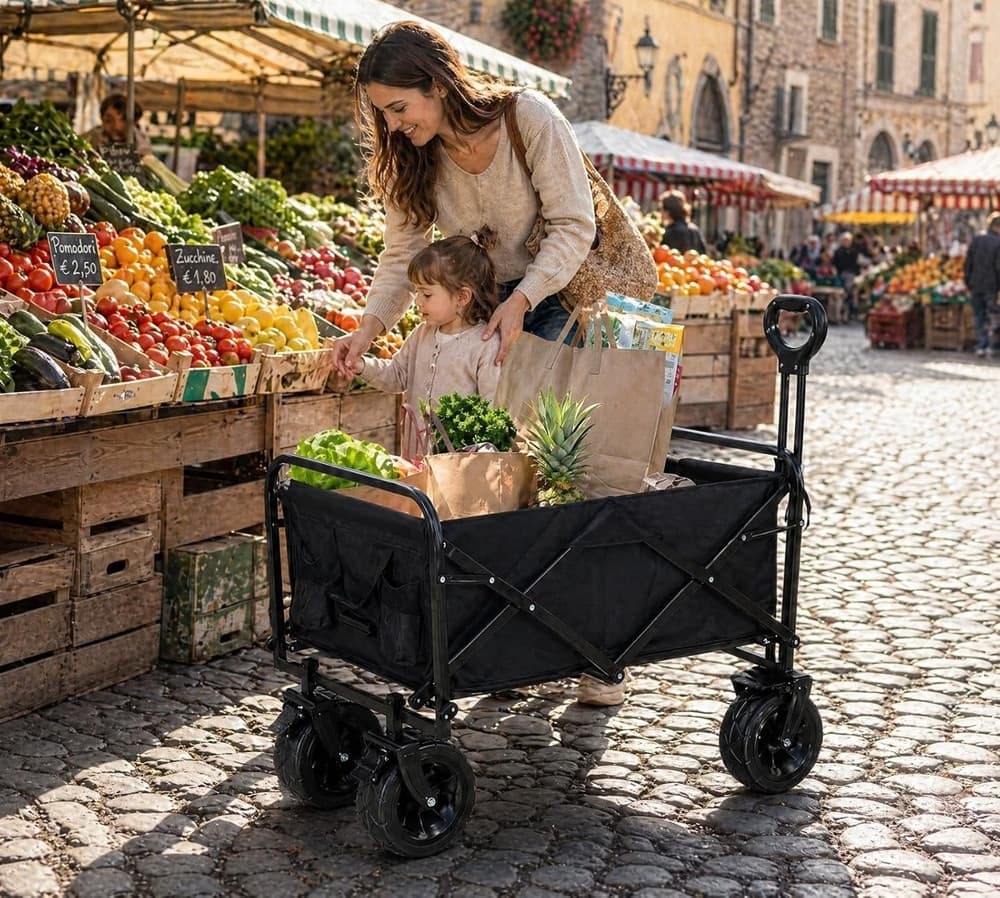 CARRELLO PIEGHEVOLE PORTATILE MULTIUSO PORTATA 80KG RUOTE CON BLOCCAGGIO MANICO RETRATTILE - 7