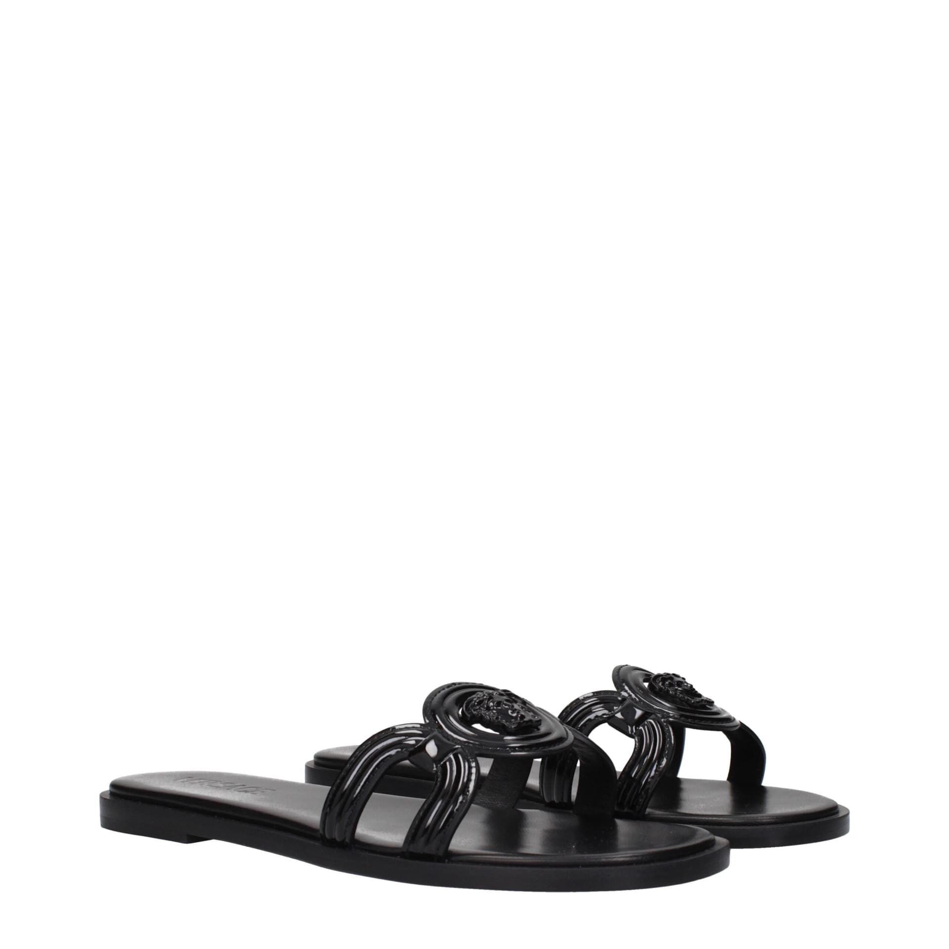 Versace Black Leather Slippers - 2