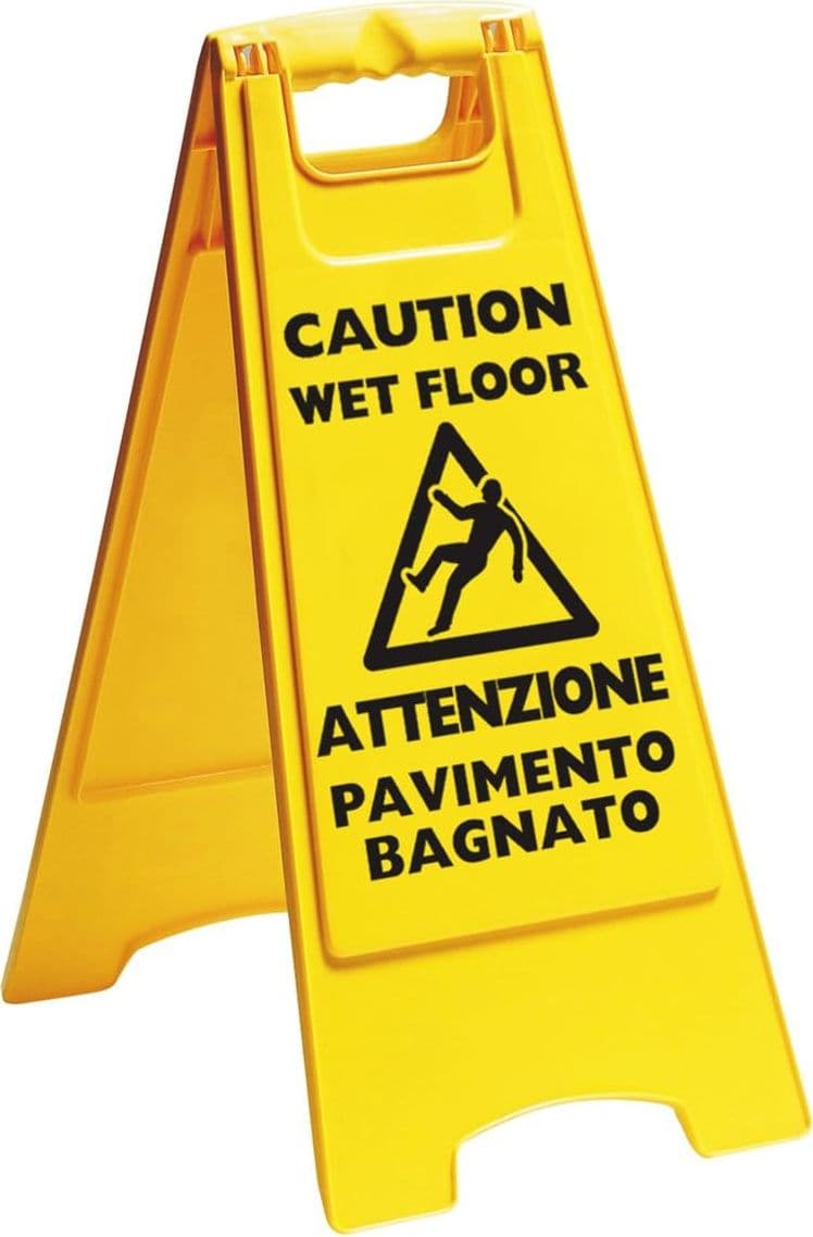 Apex pannello 'attenzione pavimento bagnato' : in plastica. Cm 21/29,5xh.61. - 4