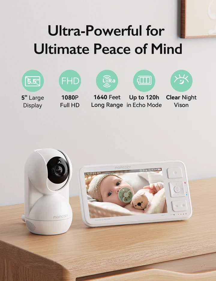 Monitor video per neonati Momcozy da 5,5 pollici Full HD - BM03 - 2