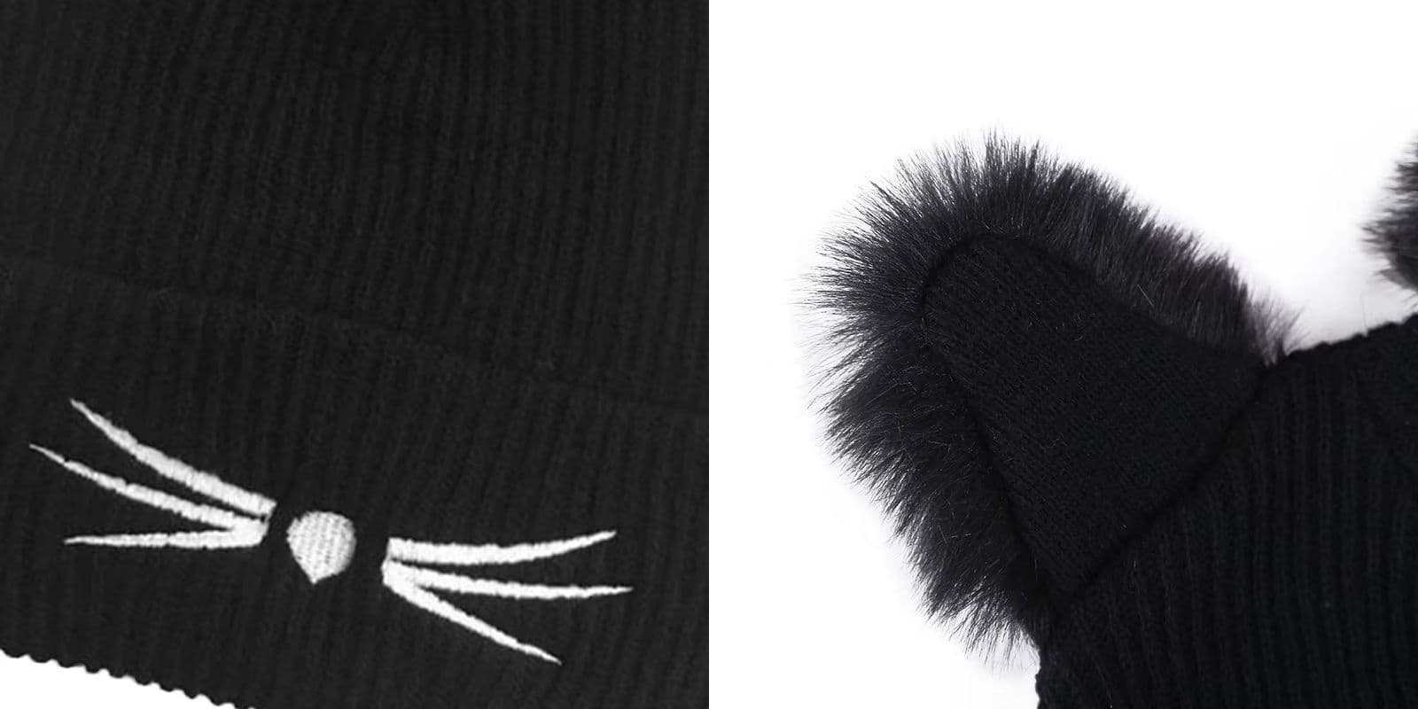 2 Cappelli Donna Pon Pon Invernali Orecchie da Gatto Berretti Lana Beanie Lavorati a Maglia Cappellini Caldi Elastico per Sport All'Aria Aperta Corsa Sci Pattinaggio - 3