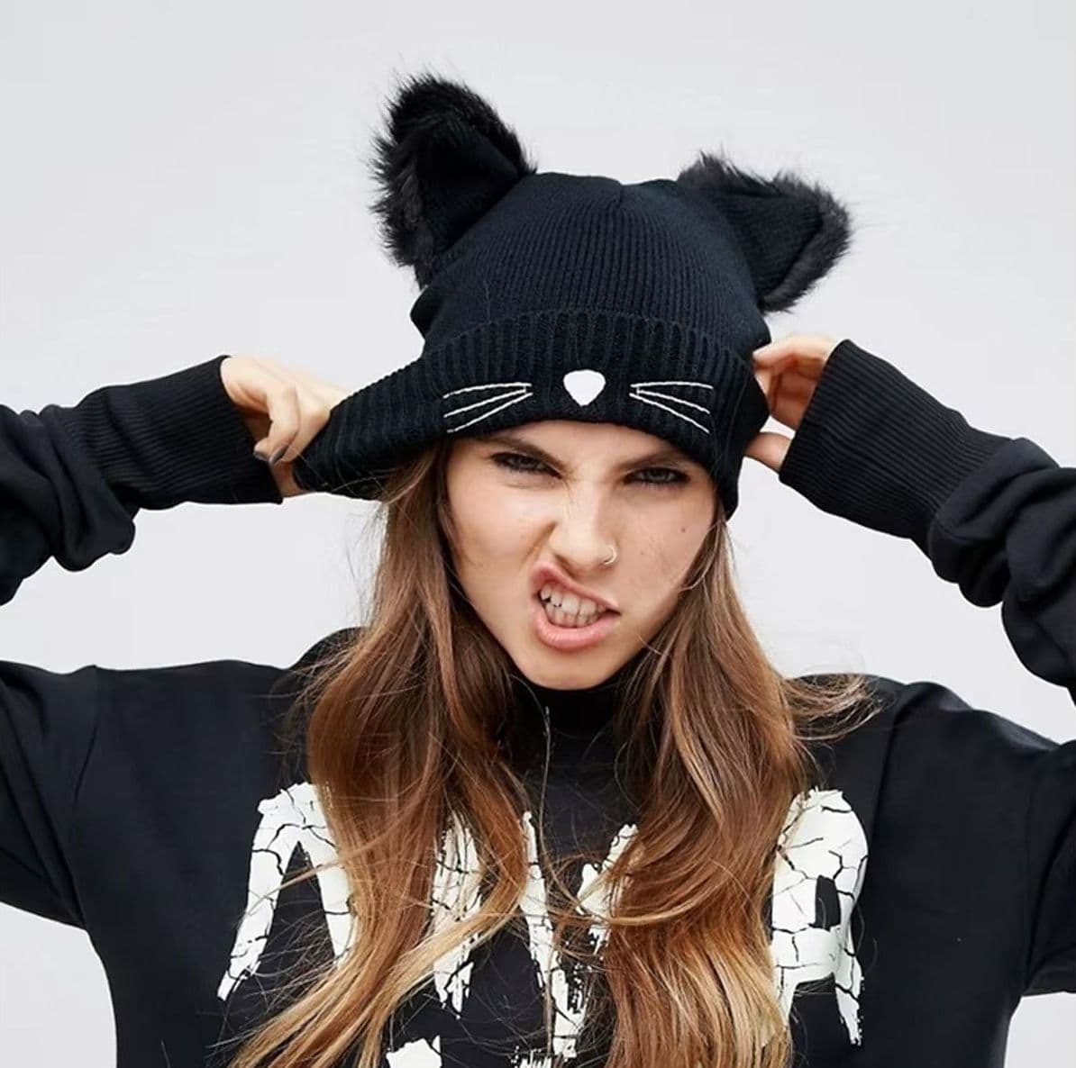 2 Cappelli Donna Pon Pon Invernali Orecchie da Gatto Berretti Lana Beanie Lavorati a Maglia Cappellini Caldi Elastico per Sport All'Aria Aperta Corsa Sci Pattinaggio - 4