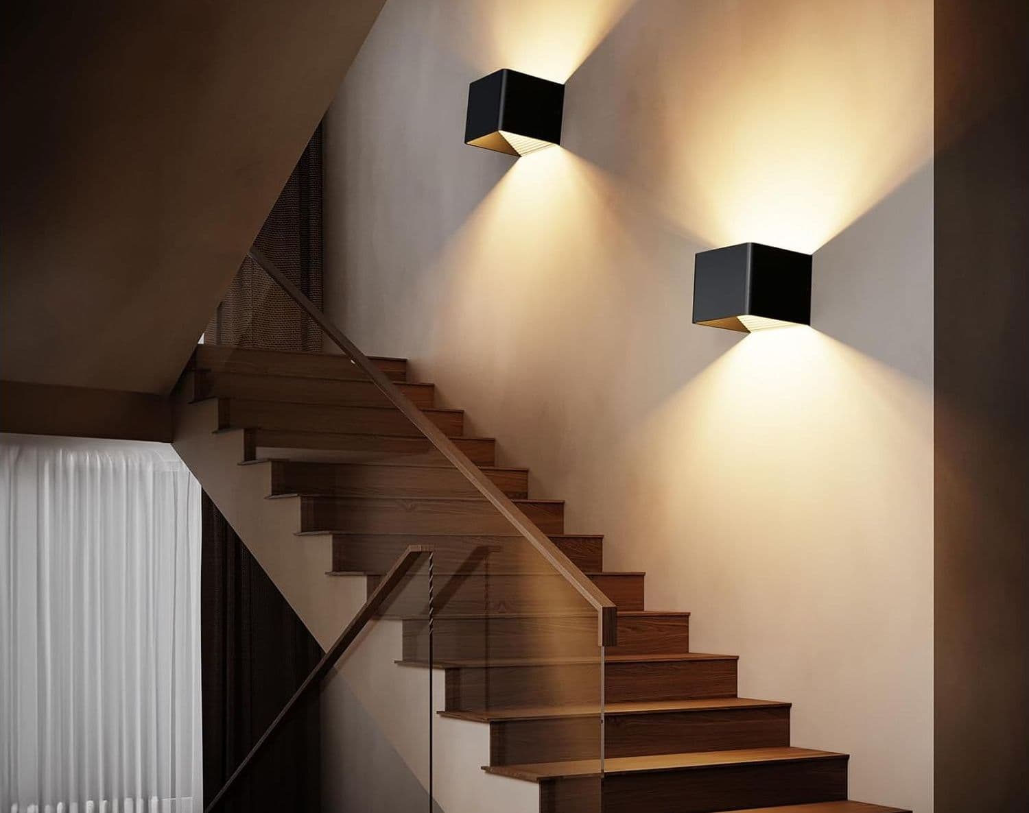 2 LED da Parete 7W HANDSONIC con Luce Calda 3000K Illuminazione per Interni Soggiorno Camera Corridoio Scale Nero - 2
