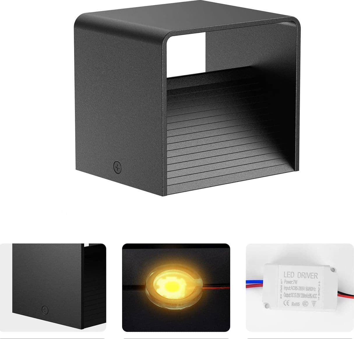 2 LED da Parete 7W HANDSONIC con Luce Calda 3000K Illuminazione per Interni Soggiorno Camera Corridoio Scale Nero - 3