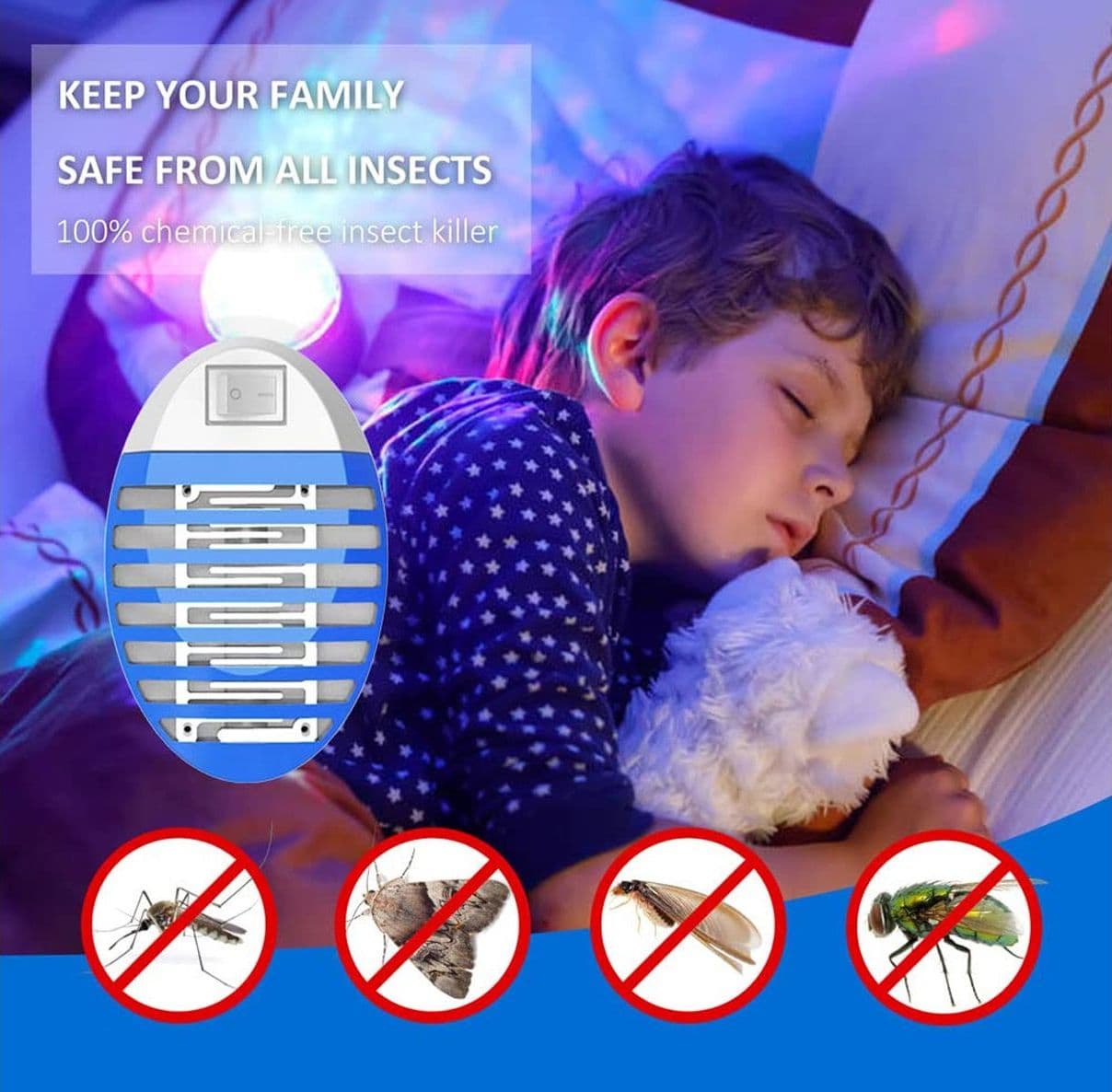 4 Pezzi Lampade da Presa Elettrica Antizanzare Repellente Insetti Mosche Falene - 4