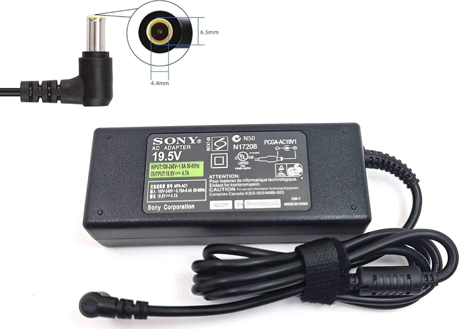 Alimentatore Caricabatteria per Notebook Sony PCGA-AC19V1 19.5V 4.7A 6.5mmx4.4mm Spinotto Giallo 90W