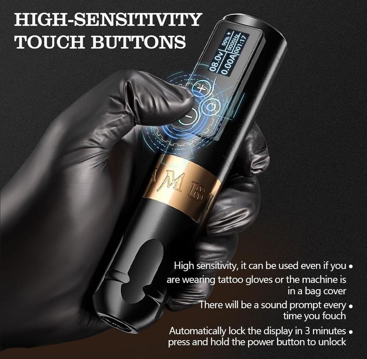 Ambition Vibe Macchinetta Tatuaggi Wireless Professionale Corsa 4.0mm Motore Brushless Batteria 2400mAh e Pulsanti Sensibili per Artisti - 2