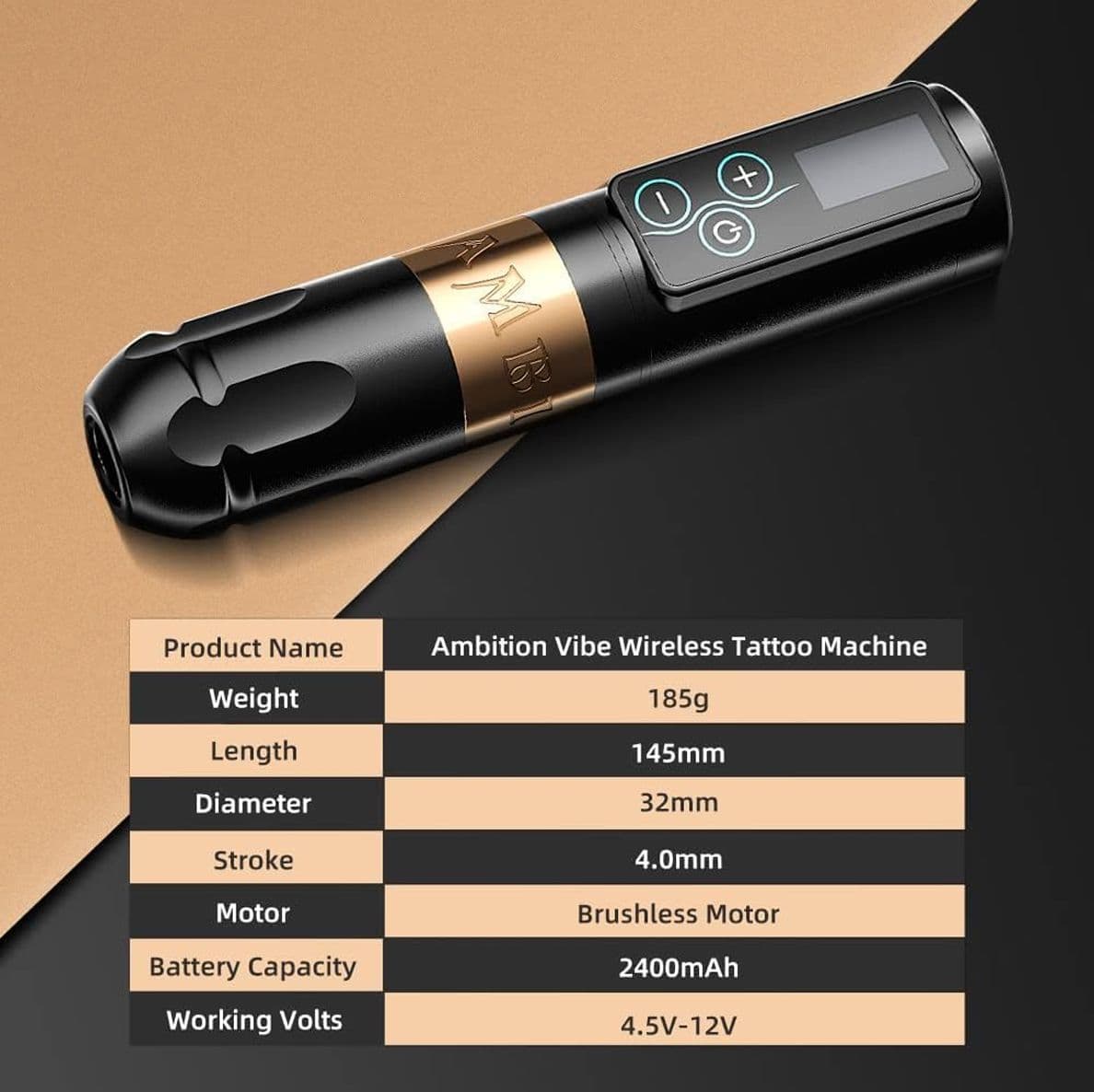 Ambition Vibe Macchinetta Tatuaggi Wireless Professionale Corsa 4.0mm Motore Brushless Batteria 2400mAh e Pulsanti Sensibili per Artisti - 4
