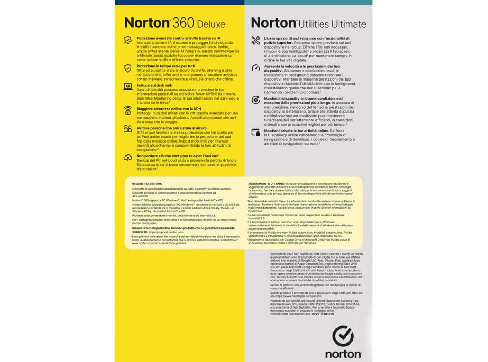 Antivirus Norton 360 Deluxe 2026 con Utilities Ultimate - 5 Dispositivi 12 Mesi - 50GB Cloud PC Mac Android - 3