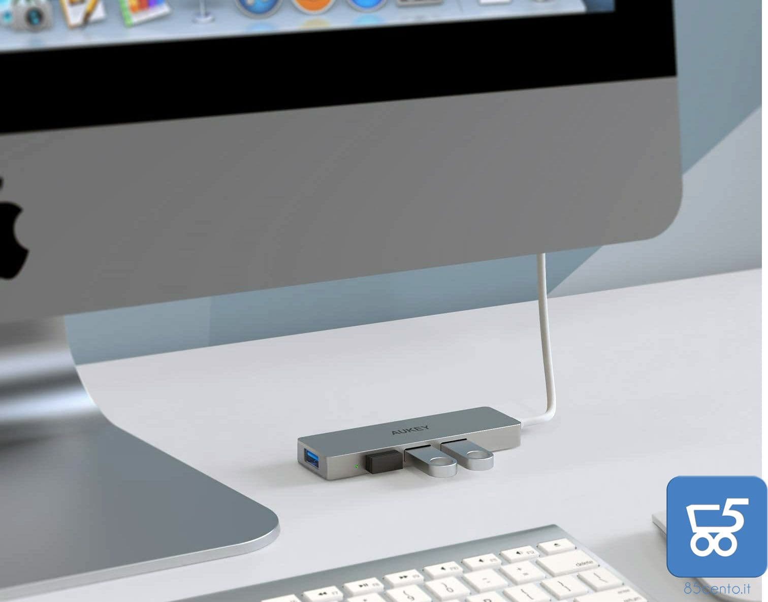 AUKEY Hub USB C in Alluminio 4 Porte USB 3.0 Adattatore USB C Super Sottile per MacBook PRO Google Chromebook Pixel, Samsung Note S A Ultra e Molti Altri Dispositivi Compatibili - 4