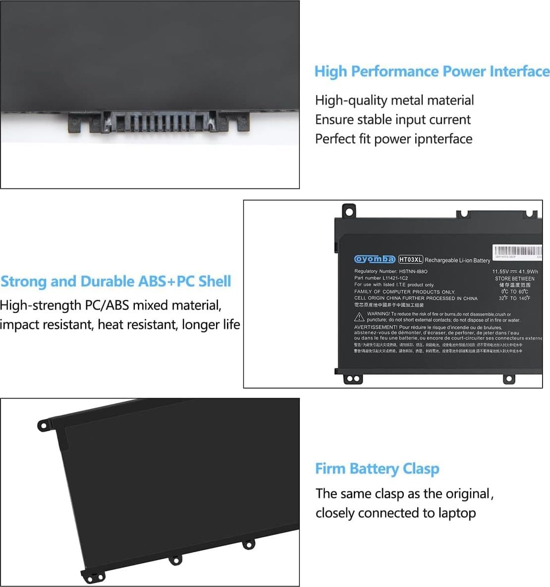 Batteria HT03XL Compatibile con HP Pavilion 14-CE 14-CF 14-CK 14-cm 14-DH 14-DK 14-DF 14-MA 14Q-CS 14Q-CY 15-CS 15-DQ 15-DA - DB 17-by 17-CA 240 245 245 50 25 5 G7 340 348 - 2