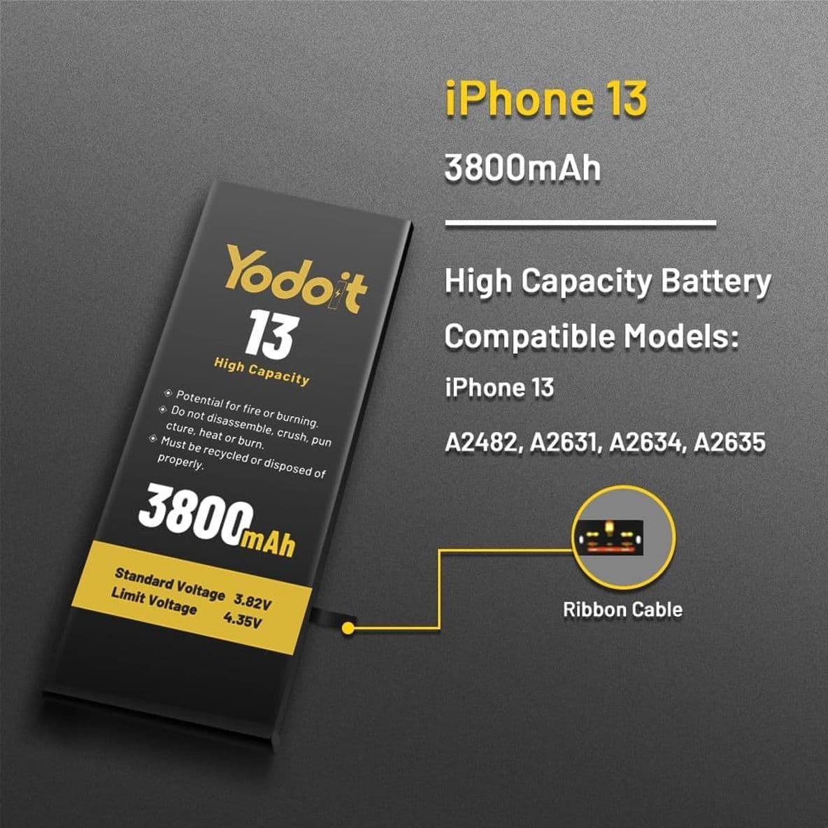 Batteria Yodoit Compatibile per iPhone 13 da 3800mAh con Kit Montaggio Completo - 2