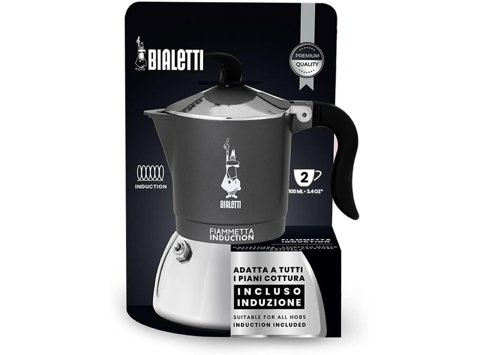 Bialetti Caffettiera Fiammetta Induction Moka 2 Tazze Adatta a Tutti i Piani Cottura Antracite - 3