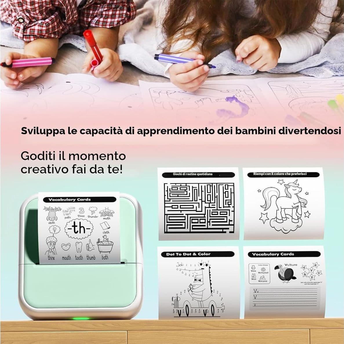 Bisofice S1 Mini Stampante Portatile Bluetooth Stampante Termica Senza Inchiostro per Etichette Adesive Foto Appunti Planner Compatibile iOS e Android Verde - 2