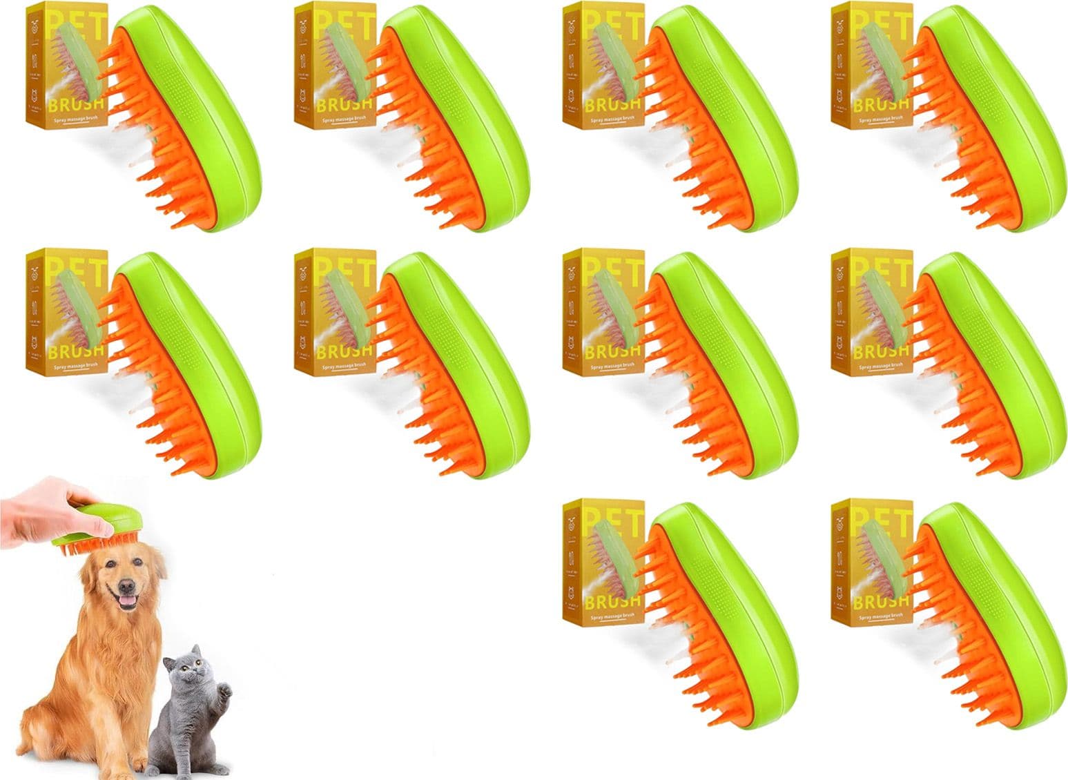 Bundle 10 Spazzole per Cani o Gatti 3 in 1 Autopulente a Vapore per Massaggi Spazzola per la Cura degli Animali Domestici - Rivenditore
