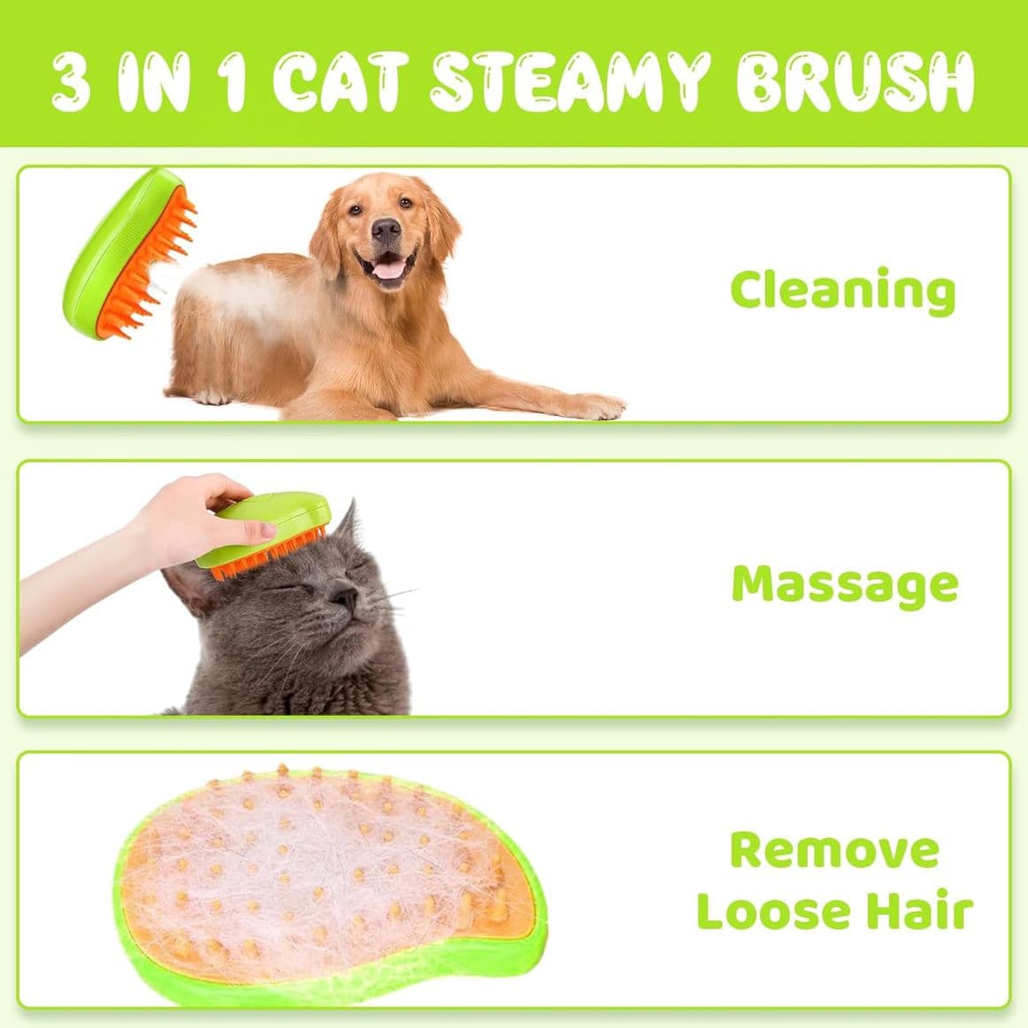 Bundle 10 Spazzole per Cani o Gatti 3 in 1 Autopulente a Vapore per Massaggi Spazzola per la Cura degli Animali Domestici - Rivenditore - 3
