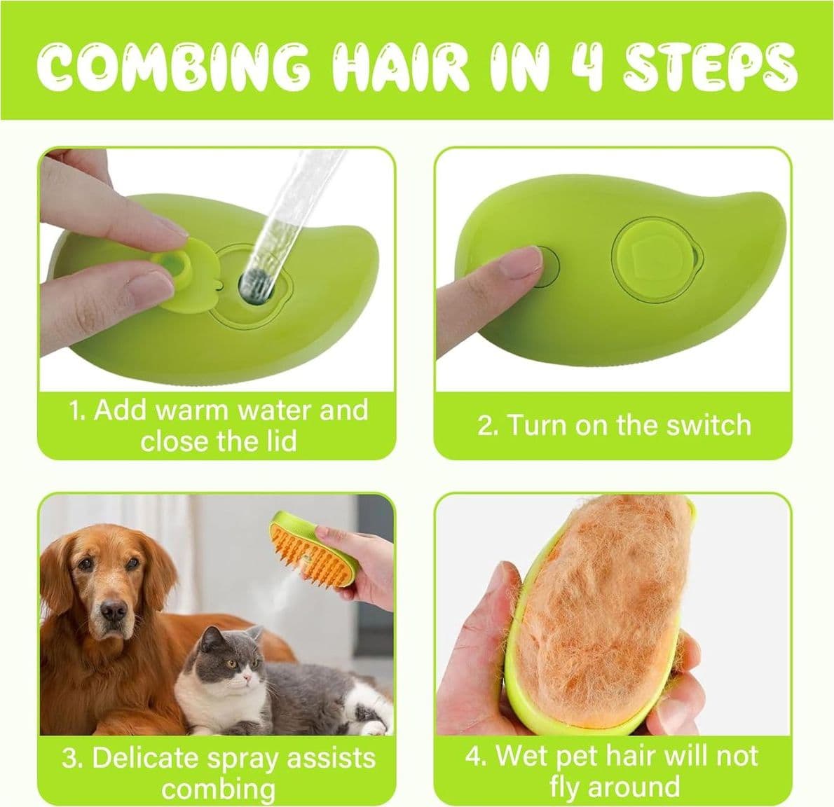 Bundle 10 Spazzole per Cani o Gatti 3 in 1 Autopulente a Vapore per Massaggi Spazzola per la Cura degli Animali Domestici - Rivenditore - 5