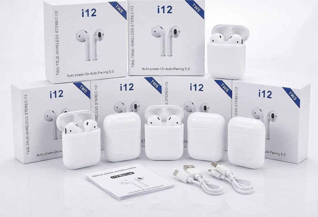 Bundle 6 Auricolari Bluetooth 5.0 Wireless i12 TWS - Cuffie Senza Fili Stereo con Custodia di Ricarica Microfono Integrato e