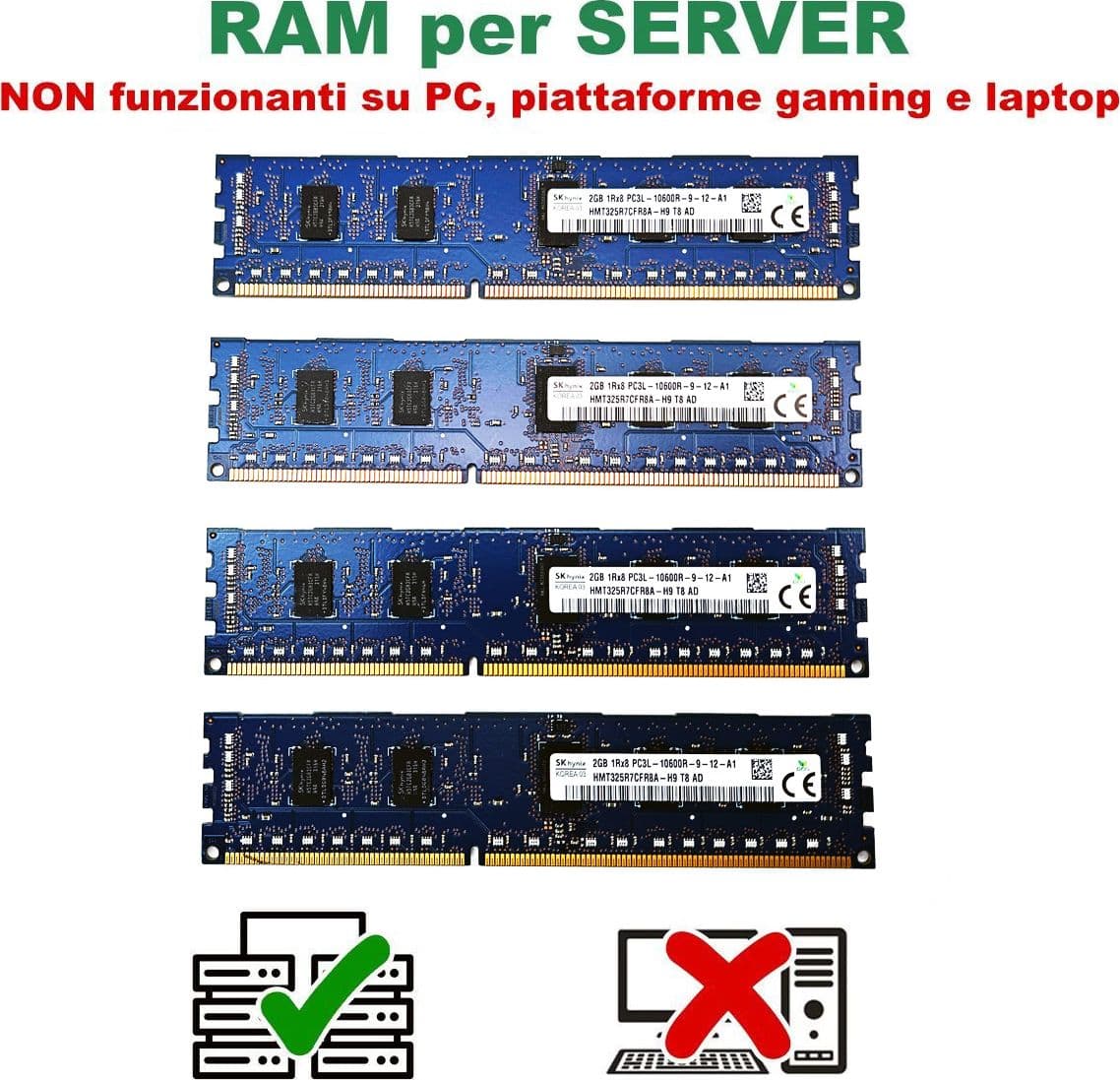 Bundle 4×2 GB RAM Server Hynix HMT325R7CFR8A PC3L-10600R 1333 MHz ECC Registered – Ricondizionate