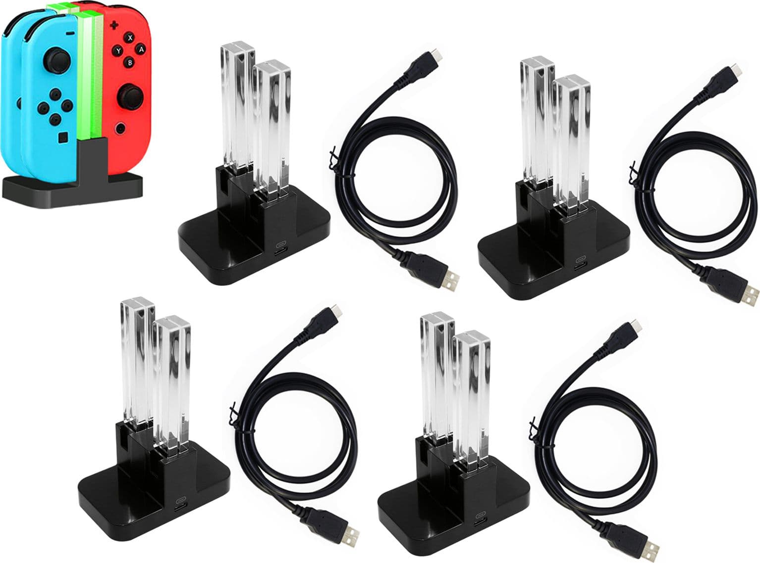 Bundle Lotto 4 Pezzi DOBE TNS-875 Stazione Ricarica Doppia Controller Nintendo Switch Pro per Sale Giochi, Ludoteche e Rivendita