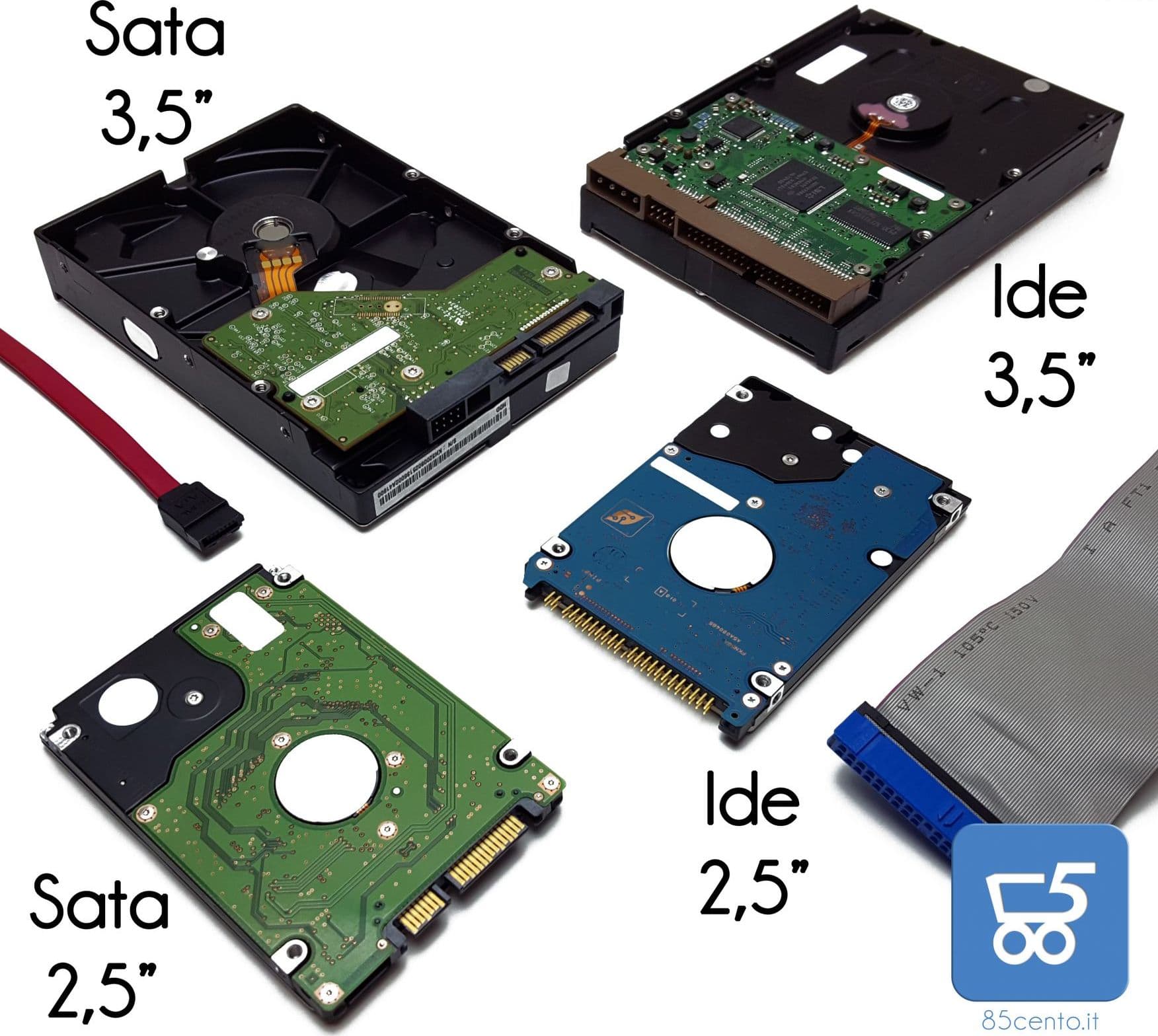Composizione Hdd Hard Disk interni per Pc Desktop e Notebook - 2,5" e 3,5" collegamenti Sata e Ide a scelta vari formati e capacità - Usati SATA 3,5",160GB - 2