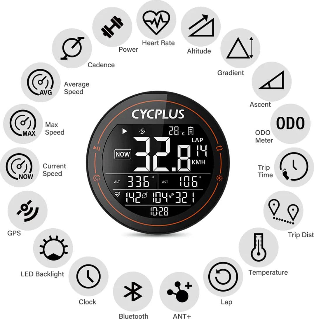 Computer da Bicicletta GPS Tachimetro Senza Fili Impermeabile IPX6 ANT+ Bluetooth 5.0 e Contachilometri con Cavo di Ricarica - 3