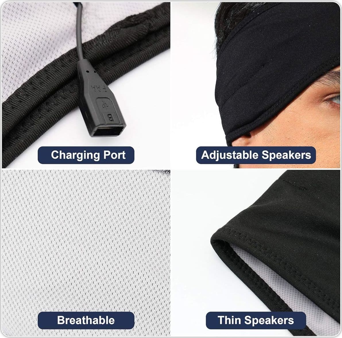 Cuffie Fascia Sportiva con Ultra Sottili HD Stereo Altoparlanti Perfette per Sport Traversine Laterali Viaggi Aerei Meditazione e Relax Unisex - 4