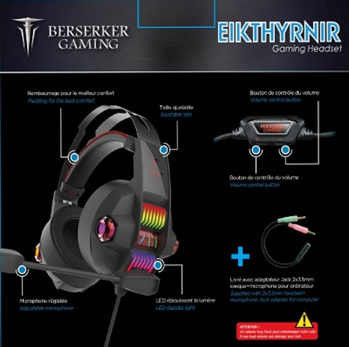 Cuffie EIKTHYRNIR Gaming Over-Ear Auricolari da Gioco Stereo con Jack 3.5mm e USB Microfono per PC PlayStation PS5 Xbox Nintendo Switch – Nero - 3