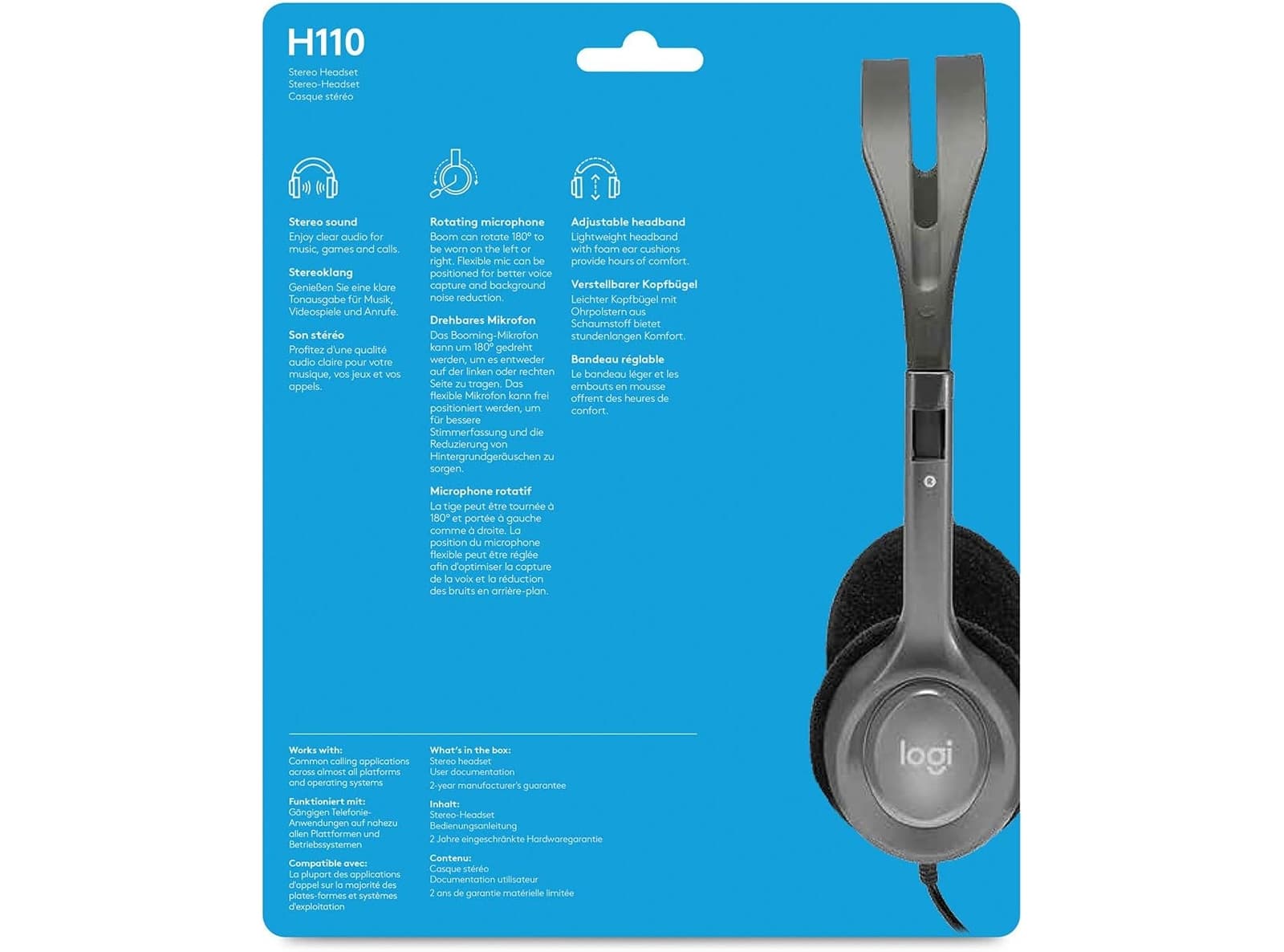 Cuffie Logitech H110 Cablate Stereo con Microfono Regolabile a Cancellazione del Rumore Doppio Jack Audio 3.5mm per PC Laptop e Computer Grigio - 4